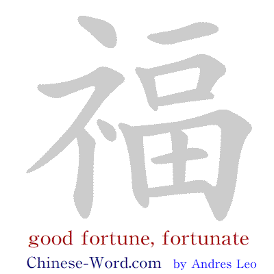 Chinese symbol calligraphic strokes animation: fortunate, good fortune, blessing, happiness