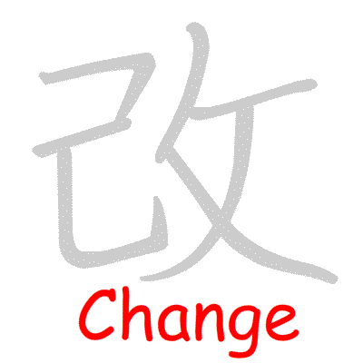 Chinese symbol Change, Mend handwriting strokes GIF animation