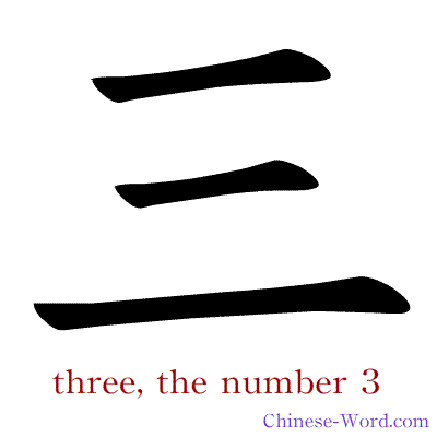 Chinese symbol calligraphy strokes animation for number three