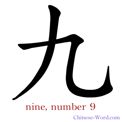 Chinese symbol calligraphy strokes animation for nine, number 9