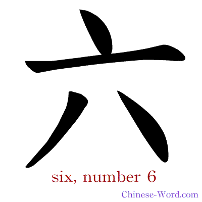 Chinese symbol calligraphy strokes animation for six, the number 6