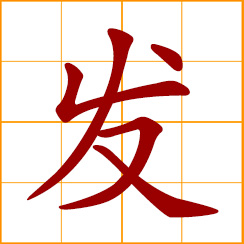 simplified Chinese symbol: to prosper, become rich; to issue, give forth, send out; begin, start, initiate; occur, happen, take place