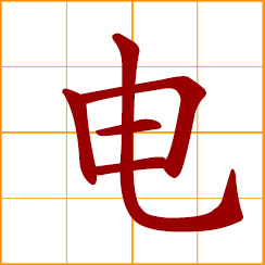 simplified Chinese symbol: electric, electricity; get or give an electric shock; call, send a message