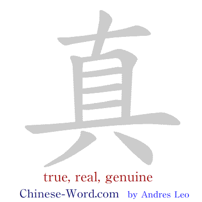 Chinese symbol strokes animation: true, real, genuine