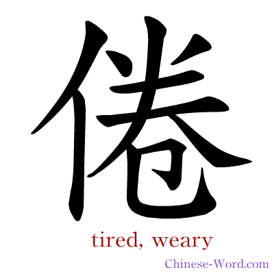 Chinese symbol calligraphy strokes animation for tired, weary