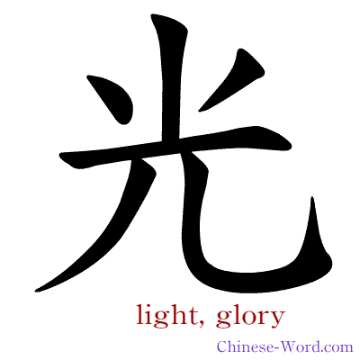 Chinese symbol calligraphy strokes animation for light, glory