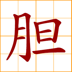 simplified Chinese symbol: gallbladder; bravery, courage, gut